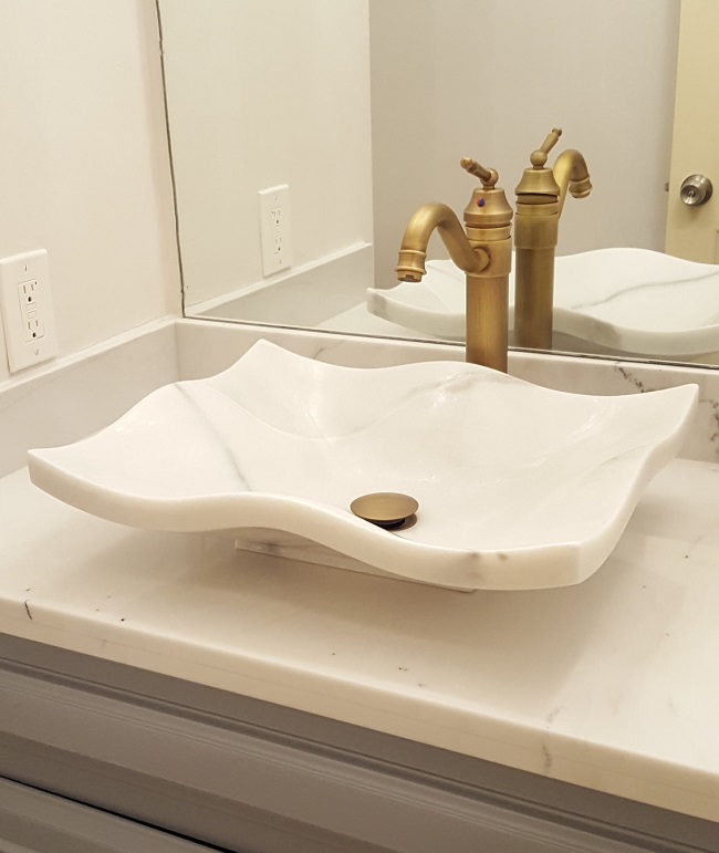 TashMart Flower Petal Sink in White Marble